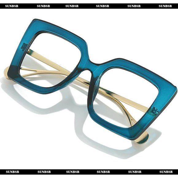 Women Blue Square Big Frame Blue Light Blocking Glasses - Picture 4 of 6